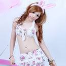 花柄ホルターネックビキニ+ティアードスカート付き水着3点セット ホワイト